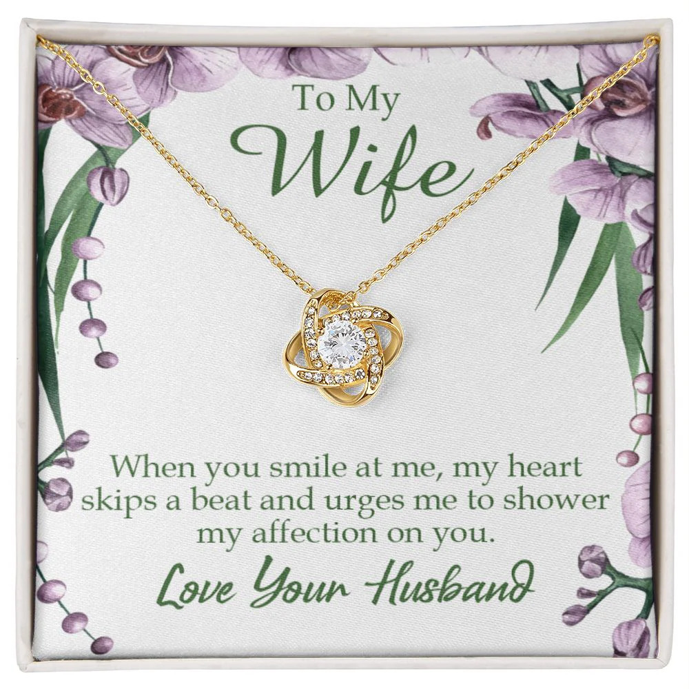 Wife When You Smile At Me Infinity Knot Cz Necklace Gold Tone Standard Box